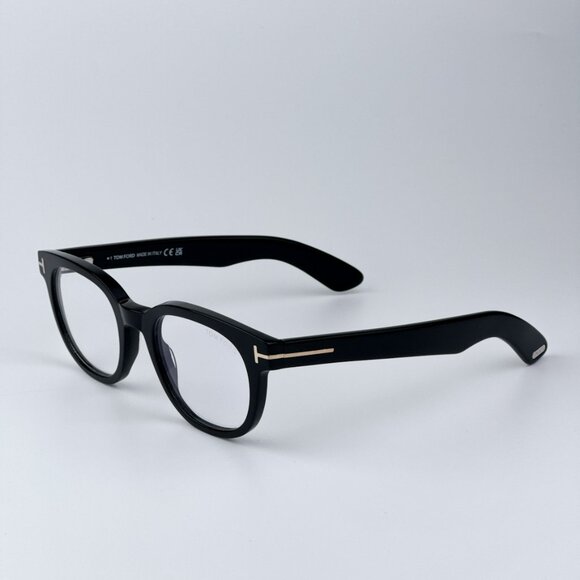 Tom Ford Men Black Clear Blue Block Round BRAND NEW Eyeglasses FT5807-B/O 001 - Picture 1 of 9